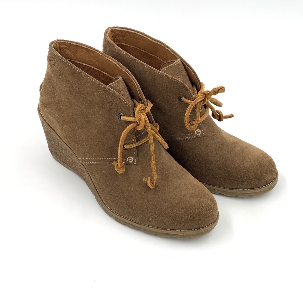 Sperry Suede Wedge Booties Size 7.5